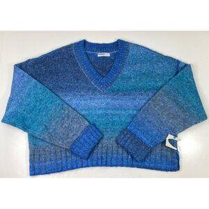 Arizona Jean Co. Womens V-Neck Blue Gradient Ribbed Cuffs Knit Sweater Size XXL